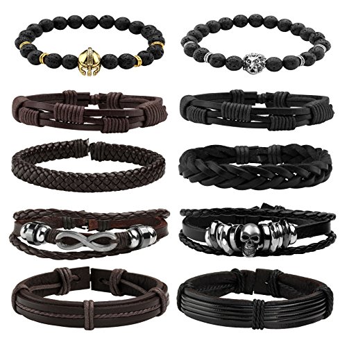 MILAKOO 10 Stück geflochtene Lederarmbänder für Männer Frauen Vintage Cuff Wrap Wristbands von MILAKOO
