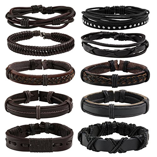 MILAKOO 10 Stück geflochtene Lederarmbänder für Männer Frauen gewebt Manschette Armband einstellbar von MILAKOO