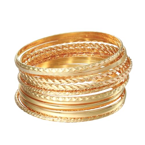 MILAKOO 12PCS Gold Multi Layer Armreif Manschette Stapelbar Ethnisch Glänzend Strukturiert Indisch Bollywood Armbänder von MILAKOO