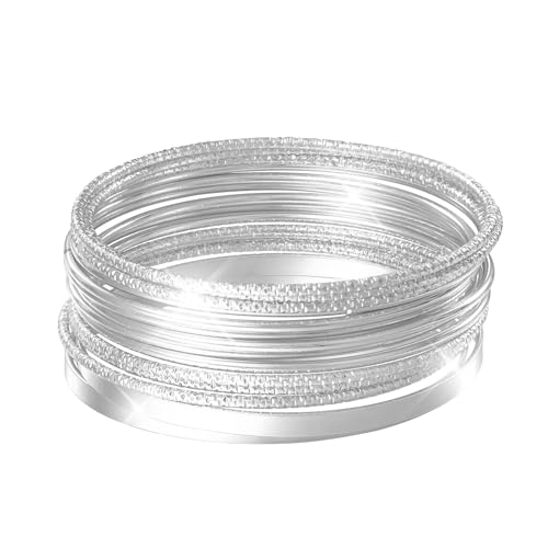 MILAKOO 14PCS Runde Armreif Manschette für Frauen Vintage Textur Silber Glitter Multi Layer Armbänder Geschenke von MILAKOO
