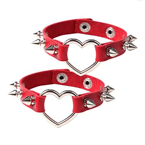 MILAKOO 2 Stk. Lederarmbänder Damen Manschette Herren Punk PU Armband Verstellbarer rot von MILAKOO