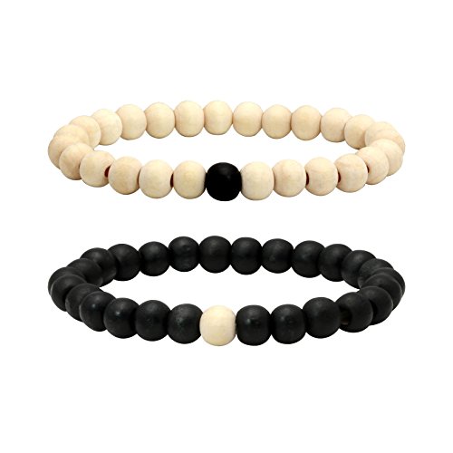 MILAKOO 2 Stück 8mm Holzperlen Armband für Männer Frauen Distanz Armband elastisch von MILAKOO