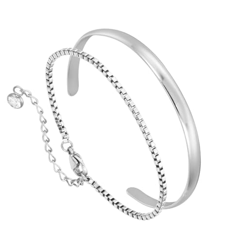 MILAKOO 2 Stück Edelstahl Silber offener Armreif Manschette für Männer Frauen Box Kette Armband Mode stapelbar Jewerly Geschenke von MILAKOO