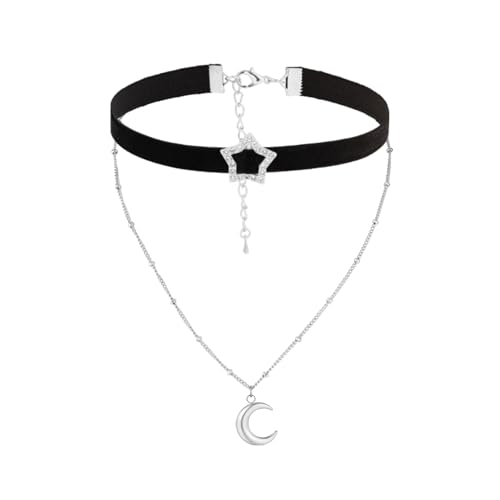 MILAKOO 2 Stück Goth Schwarzer Samt Choker & Halskette Set Mehrschichtiger Mond Himmlischer Anhänger Wildleder Kordel Verstellbar MILAKOO 2 Stück Goth Schwarzer Samt Choker & Halskette Set Mehrschichtiger Mond Himmlischer Anhänger Wildleder Kordel Verstellbar von MILAKOO
