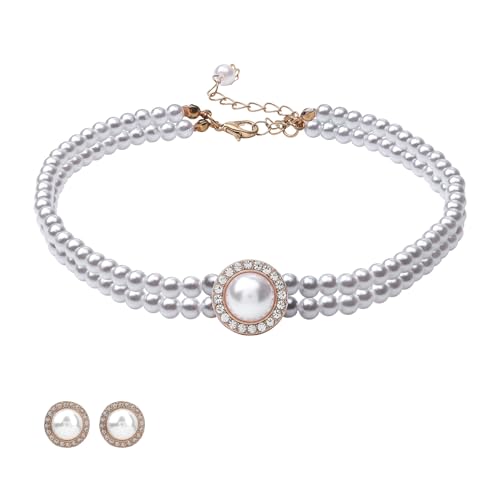 MILAKOO 2 Stück Perlen Halskette Ohrringe Sets Damen Hochzeit Party Schmuck Geschenk Set Faux Perlen Schmuckset für Frauen von MILAKOO