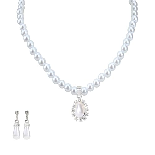 MILAKOO 2 Stück Perlen Halskette Ohrringe Sets Damen Hochzeit Party Schmuck Geschenk Set Faux Perlen Schmuckset für Frauen von MILAKOO