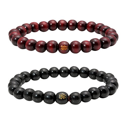 MILAKOO 2 Stücke 8 MM Buddha Meditation Mala Gebetskette Naturholz Armband Männer Frauen Perlenarmband von MILAKOO