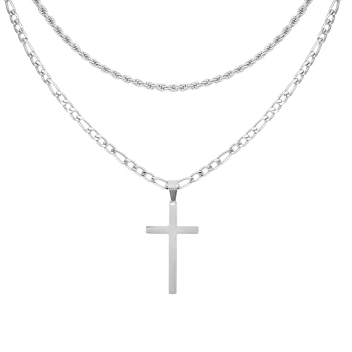 MILAKOO 2Pcs Silber Ketten Layered Halskette für Männer Twists Kette Choker Konfirmation Jahrestag Halsketten von MILAKOO