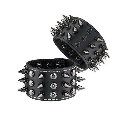 MILAKOO 2Pcs Spike Nieten Rock Punk Biker Breitband Leder Armband Set Gothic Rivet Schnalle Armband für Männer Frauen von MILAKOO