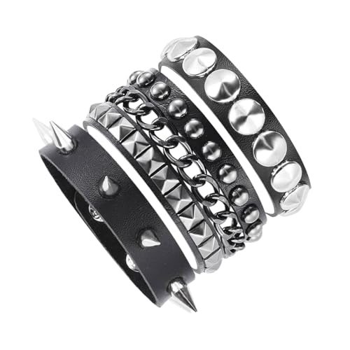 MILAKOO 3 Stk. schwarzes Leder Punk Rock Armband Herren verstellbarem Nietenarmband Damen von MILAKOO