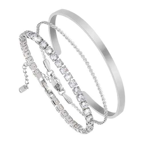 MILAKOO 3 Stück Minimalist Manschette Link Armbänder für Frauen Tennis Armband Stackable Ketten Manschette Armreif für Valentinstag von MILAKOO