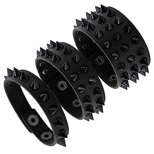 MILAKOO 3Pcs Punk Schwarz PU Leder Armbänder für Männer Rock Gothic Armband Müll Ästhetik von MILAKOO