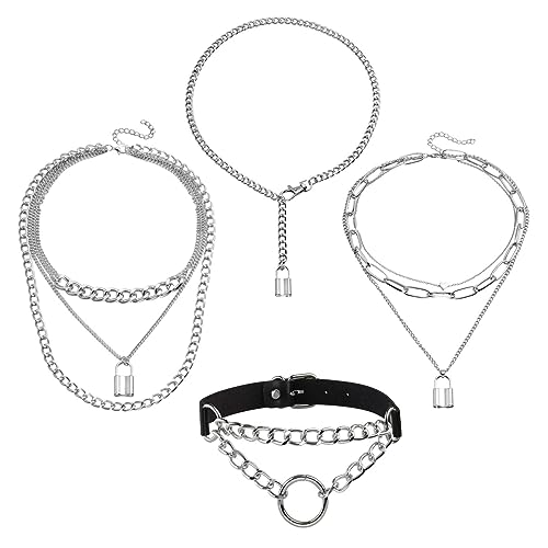 MILAKOO 4PCS Punk Rock Gothic Style Lock Halskette Double Layer O-Ring Choker für Frauen Männer von MILAKOO