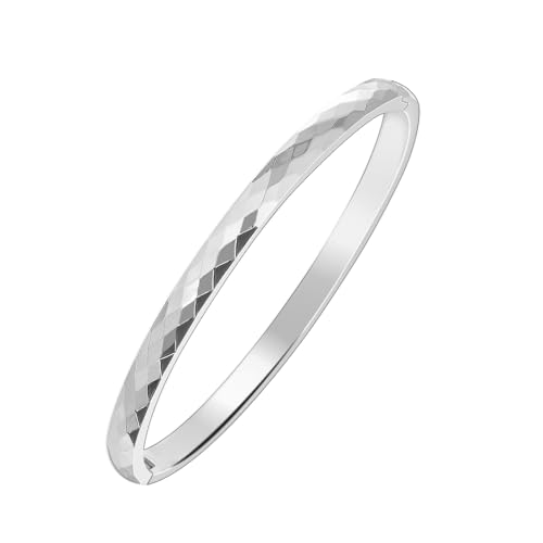 MILAKOO 4mm Damen Armreif Edelstahl Schmuck Damenarmbänder Glatt Poliertes Ovales Armband Polygonale Reflektierende Oberfläche(Silber) von MILAKOO