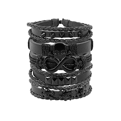 MILAKOO 5 Stück Herren Lederarmband Punk Goth Kunstleder Nieten Unendlichkeit Armbänder Schwarz Männer Geflochtens Armband MILAKOO 5 Stück Herren Lederarmband Punk Goth Kunstleder Nieten Unendlichkeit Armbänder Schwarz Männer Geflochtens Armband von MILAKOO