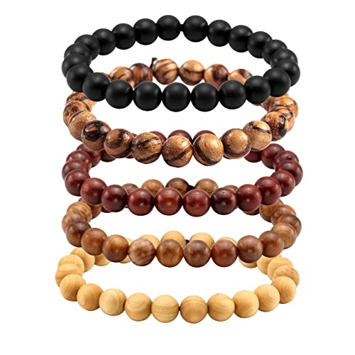 MILAKOO 5 Stück Holz Gebet Perlen Armband Mala Perlen Armbänder für Männer Frauen 8mm von MILAKOO