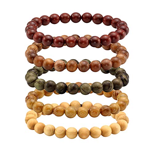 MILAKOO 5 Stück Holz Gebet Perlen Armband Mala Perlen Armbänder für Männer Frauen 8mm von MILAKOO