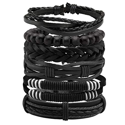MILAKOO 6 STK. Geflochtene Lederarmbänder für Männer Frauen Gewebtes Manschettenarmband verstellbar von MILAKOO