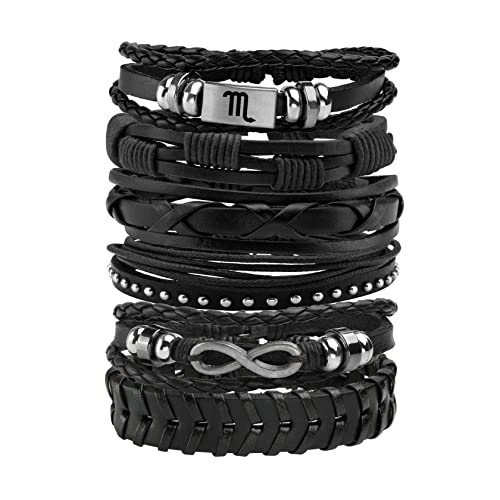 MILAKOO 6 Stk geflochtenes Lederarmband set Herren Punk Armband schwarz Gravur Personalisierung von MILAKOO