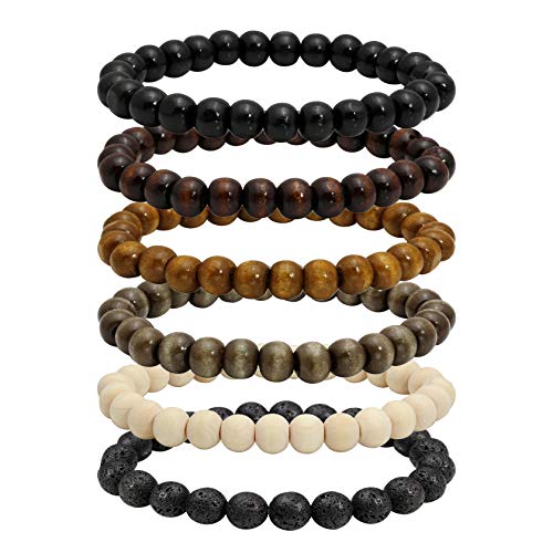 MILAKOO 6 Stück 8mm natürliche Holzperlen Armband für Männer Frauen Lava Rock Armband für Öl Diffusor von MILAKOO