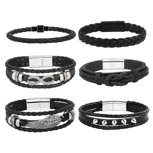 MILAKOO 6 Stück Herrern Armbänder Geflochtenes Leder Armband Niete Einfachheit Armreif Punk Gothic Party Armbänder with Magnetschnalle von MILAKOO