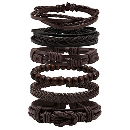 MILAKOO 6 Stück braune geflochtene PU Lederarmbänder für Männer Frauen Manschette Wickel Armbänder von MILAKOO
