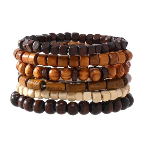 MILAKOO 6PCS Holzarmband Multilayer Stretch Wrap Manschette Armreifen für Gebet Meditation Mala Perlen von MILAKOO