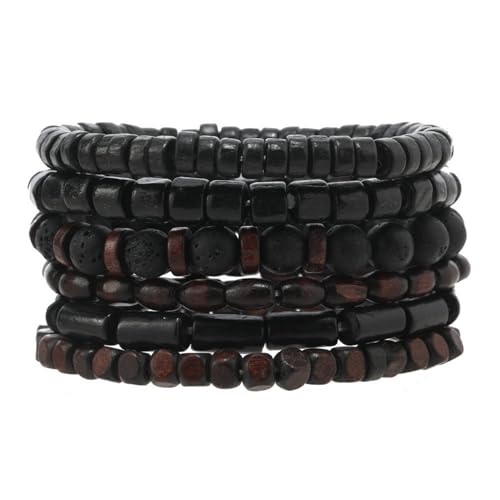 MILAKOO 6PCS Holzarmband für Gebet Meditation Mala Perlen Einstellbare Handmade Armbänder Multi-layer von MILAKOO