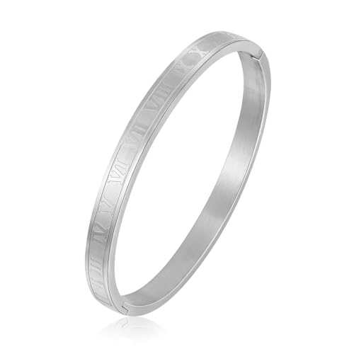 MILAKOO 6mm Edelstahl Römische Ziffer Armreif Personalisiert Armbänder Liebe Freundschaft Armband für Männer und Frauen von MILAKOO