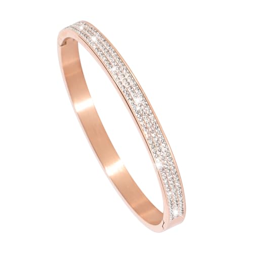 MILAKOO 6mm Ovale Form Edelstahl Manschette Armreif Armband mit Strass für Frauen (Roségold) von MILAKOO