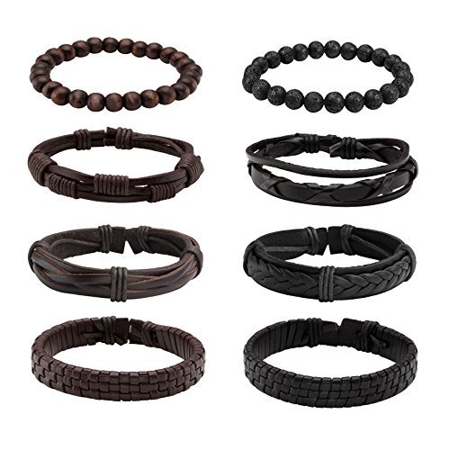 MILAKOO 8 Stück braun schwarz geflochtenes Lederarmband für Männer Frauen Lava Rock Armband 8mm MILAKOO 8 Stück braun schwarz geflochtenes Lederarmband für Männer Frauen Lava Rock Armband 8mm von MILAKOO