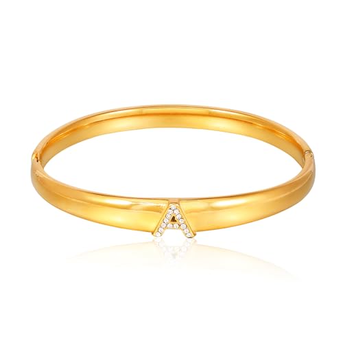 MILAKOO 8mm Glossy Oval Bracelet Alphabet Herz Crystals Decor Armreif Frauen Edelstahl Personalisierte Armband Stainless Steel Bracelet Gold/Silber von MILAKOO