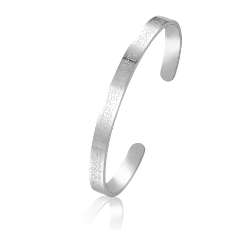 MILAKOO Ayatul Kursi Armband 6mm Edelstahl Muslim Koran Allah Armbänder Islamischen Armreif für Eid Oval Verstellbar Open Bangle für Frauen Männer von MILAKOO