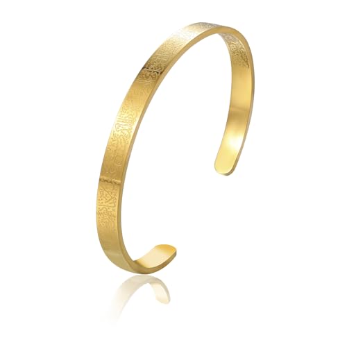 MILAKOO Ayatul Kursi Armband 6mm Edelstahl Muslim Koran Allah Armbänder Islamischen Armreif für Eid Oval Verstellbar Open Bangle für Frauen Männer von MILAKOO