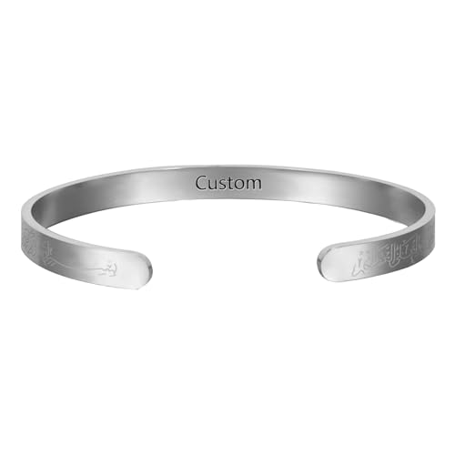 MILAKOO Ayatul Kursi Armband 6mm Edelstahl Muslim Koran Allah Armbänder Islamischen Gravur Armreif Oval Verstellbar Open Bangle für Eid von MILAKOO