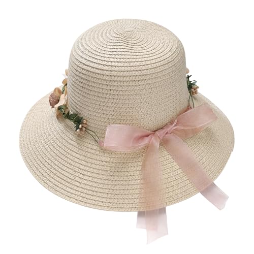 MILAKOO Beige Gewebt Strohhut mit Kopfschmuck Kranz für Hochzeit Strand Party von MILAKOO