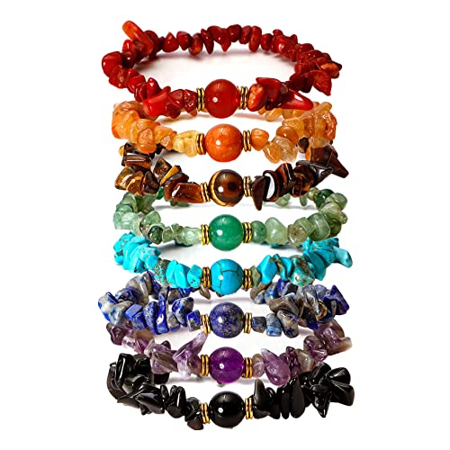 MILAKOO Edelstein Armband Damen Natürliches 7 Chakra Armband Heilenarmband Energie Armband 8 Stück von MILAKOO
