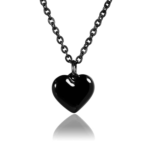 MILAKOO Schwarzes Winziges Herz Halsband Edelstahl Zierliche Liebe Anhänger Trend Mode Link Ketten Choker für Frauen von MILAKOO