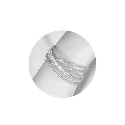 MILAKOO Bling Layered Bridal Kristall Strass Manschette Silber Glitter Textured Stretch Armband für Frauen von MILAKOO