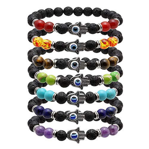 MILAKOO Böser Blick Vulkanstein Chakra Armband Ätherisches Öl Diffusor Armband Lavastein Evil Eye Glücklicher Armband für Schutz von MILAKOO