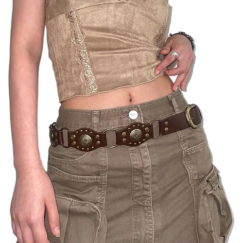 MILAKOO Boho Style Wasit Gürtel für Frauen Y2K Retro Vintage Leder Breite Scheibe Charms Punk Concho Gürtel von MILAKOO