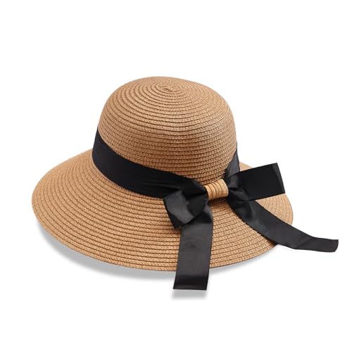 MILAKOO Breite Krempe Strohhut für Frauen Faltbar Sommer Strand Sonnenhut Outdoor Cap mit Verstellbarem Seil von MILAKOO