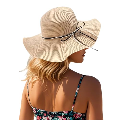 MILAKOO Breite Krempe Strohhut für Frauen Faltbar Sommer Strand Sonnenhut Outdoor Cap mit Verstellbarem Seil von MILAKOO