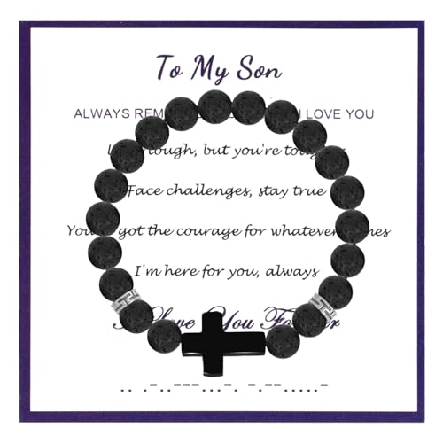 MILAKOO Christliches Armband Für meinen Sohn Glaubenskarte Edelstahl Kreuz Perlen Armband Grußkarte von MILAKOO