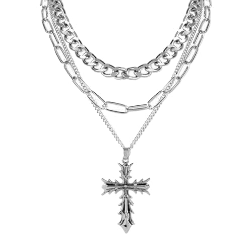 MILAKOO Cross Layered Halskette Chunky Stacked Halsketten Y2K Gothic Retro Layered Anhänger Kette Choker für Frauen von MILAKOO