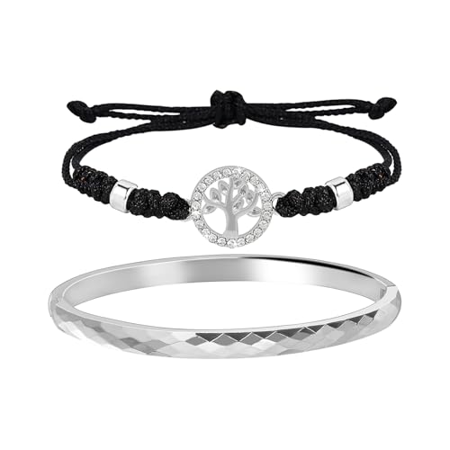 MILAKOO Damen Armband Set Lebensbaum Handgemachte Geflochtene Ovale Form Edelstahl Manschette Armreif für Frauen Mama von MILAKOO