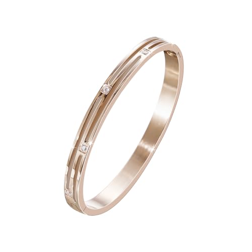 MILAKOO Damen Armreif Edelstahl Zirkonia Armband 6mm Breit mit Verschluss Armreif (Roségold) von MILAKOO