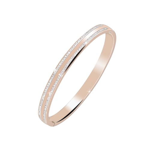 MILAKOO Damen Edelstahl Armband 6mm Elegantes Doppel Drain Diamond Oval (Roségold) von MILAKOO