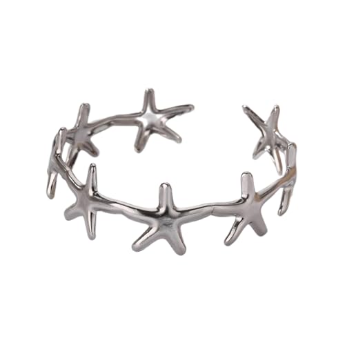 MILAKOO Damen Edelstahl Armband Verstellbare Manschette Boho Armbänder Stackable Muschel Form Armreif Offener Bangle für Sommer Strand von MILAKOO