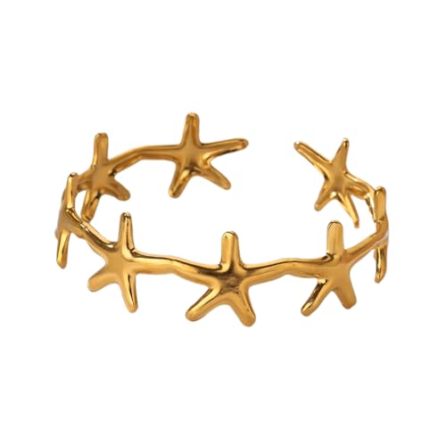 MILAKOO Damen Edelstahl Armband Verstellbare Manschette Boho Armbänder Stackable Muschel Form Armreif Offener Bangle für Sommer Strand von MILAKOO